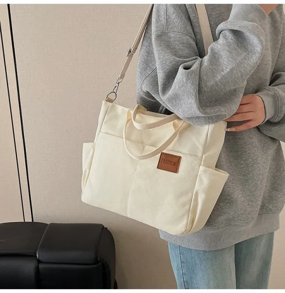 Design Canvas Tote Bag Beige Shoulder Handbag - 24
