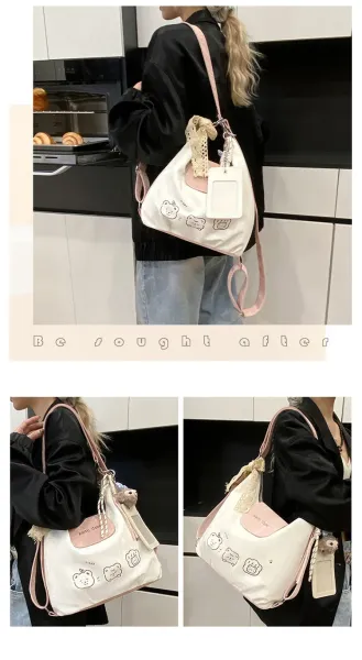 Design AIHITU STUDIO Cartoon Bear Print Silver Gray Hobo Bag - 28