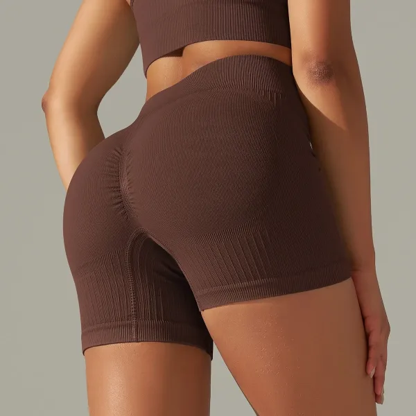 Design Ribbed High-Waisted Sculpting Shorts Brown - 1