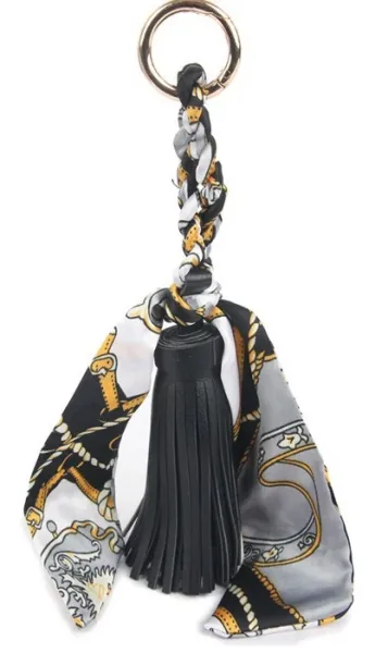 Versace Barocco Print Silk Scarf Keychain Black Multicolor Accessories - 1