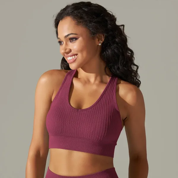Design Ribbed High-Neck Sports Bra in Burgundy Activewear - 1