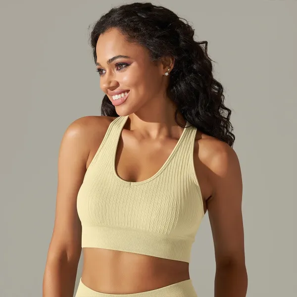 Design Ribbed Halter Neck Sports Bra in Beige Activewear - 1