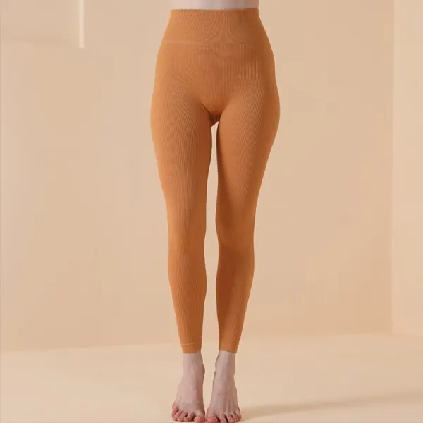 Design Ribbed High-Waist Leggings Camel - 1