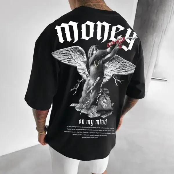 Design Money Angel Graphic Oversized T-Shirt Gray - 3