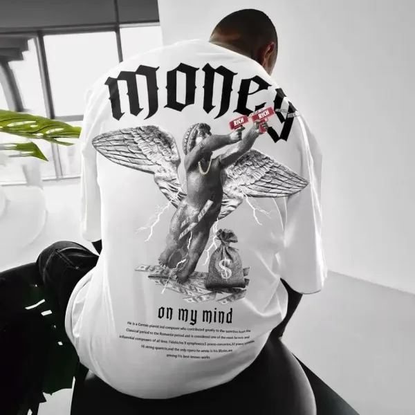 Design Money Angel Graphic Oversized T-Shirt Gray - 4