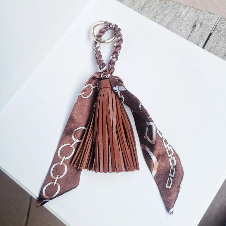 Hermès Silk Scarf Keychain with Blue Tassel and Nautical Print Accessories - 3