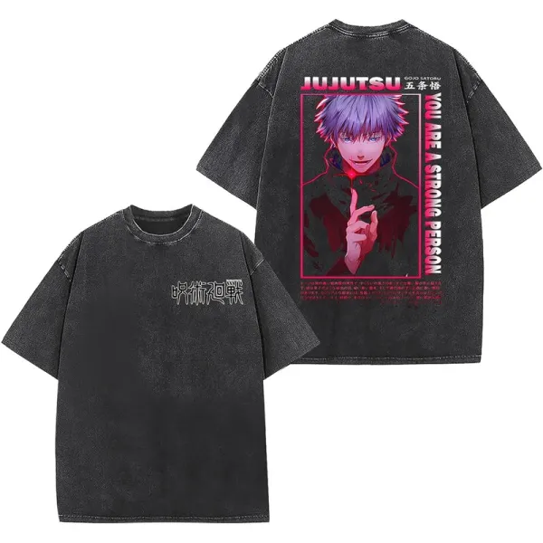 Design Jujutsu Kaisen Gojo Satoru Graphic Washed Black T-Shirt T-Shirts - 1