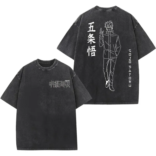 Design Jujutsu Kaisen Gojo Satoru Washed Black T-Shirt T-Shirts - 1