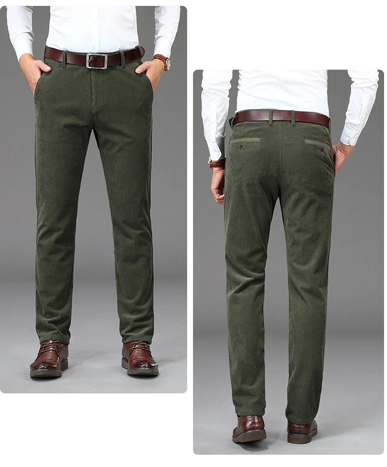 Design Corduroy Straight-Leg Pants Army Green Pants - 15