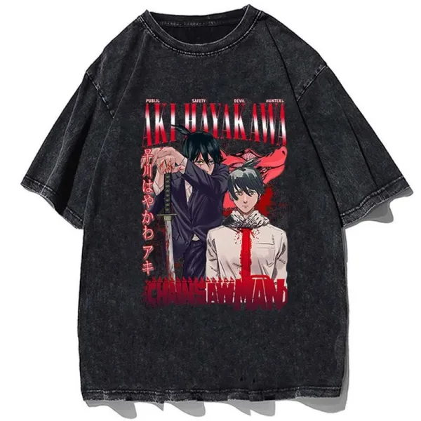 Design Chainsaw Man Aki Hayakawa Graphic Washed Black T-Shirt - 1