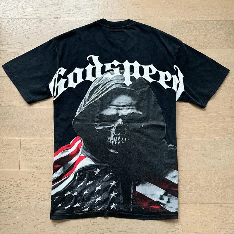 Godspeed Grim Reaper American Flag T-Shirt Black