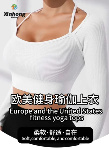 Design Black Ribbed Long Sleeve Crop Top with Crisscross Straps Activewear - 2
