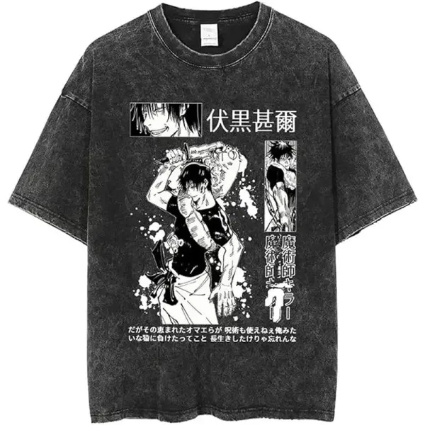 Design Jujutsu Kaisen Yuji Itadori Washed Black Graphic T-Shirt - 1