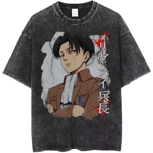 Design Attack on Titan Levi Ackerman Graphic Acid Wash T-Shirt T-Shirts - 1