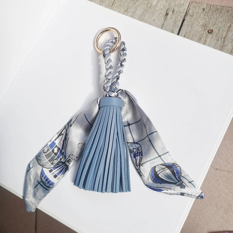 Hermès Silk Scarf Keychain with Blue Tassel and Nautical Print Accessories - 9