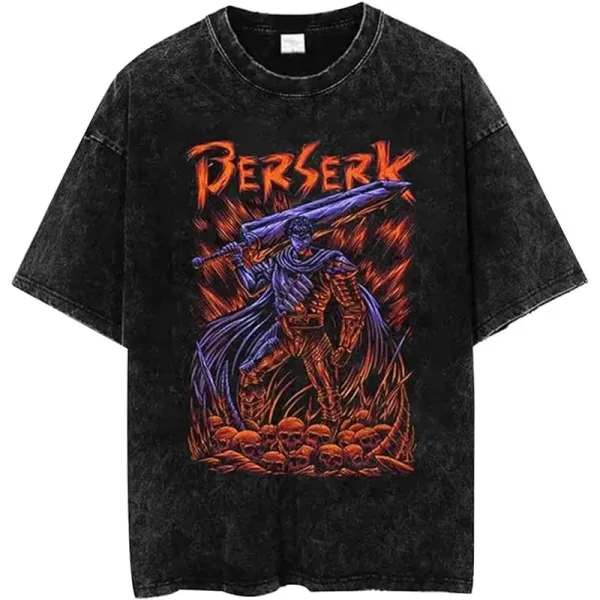 Design Berserk Graphic Distressed Black T-Shirt T-Shirts - 1