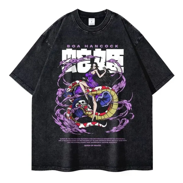 Design Boa Hancock Graphic Print Black Denim Wash T-Shirt - 1
