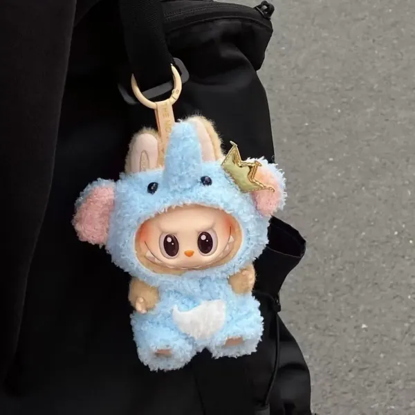 Pop Mart Labubu Blue Fuzzy Costume Keychain Accessories - 1
