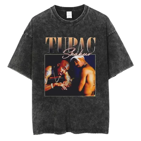 Design Tupac Shakur Graphic Print Acid Wash Black T-Shirt T-Shirts - 1