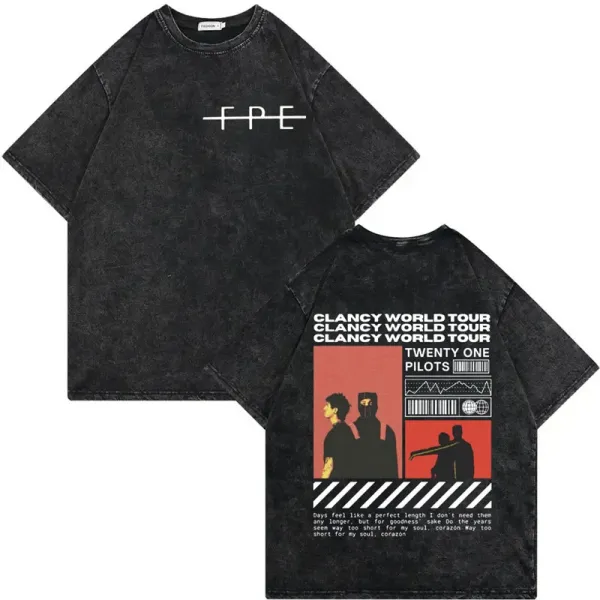 Design Twenty One Pilots Clancy World Tour Acid Wash Black T-Shirt T-Shirts - 1