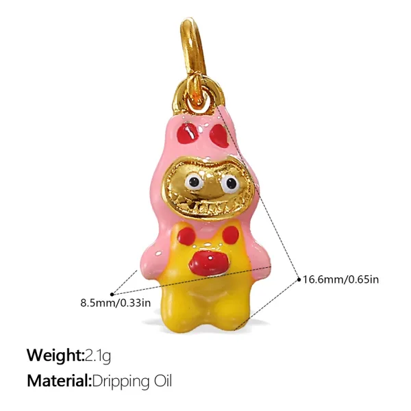 Design Dripping Oil Bear Charm Pendant Pink Yellow Gold Jewelry - 1