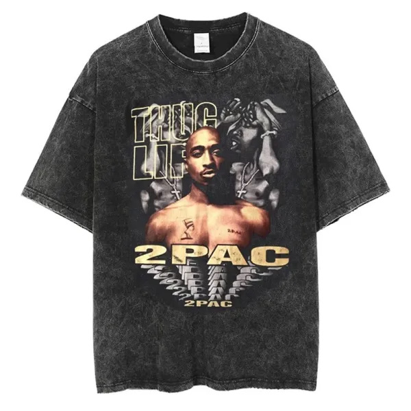 Design 2Pac Thug Life Graphic Acid Wash T-Shirt T-Shirts - 1