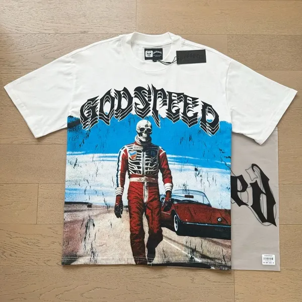 Godspeed Statue of Liberty Sunset Graphic T-Shirt White - 25