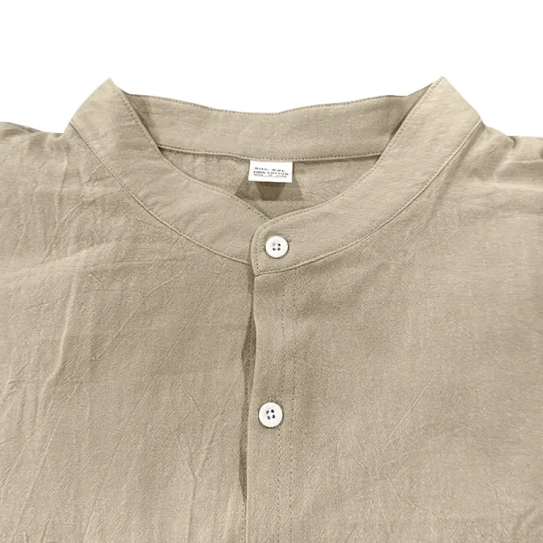 Design Linen Button-Up Shirt White Tops Shirt - 23