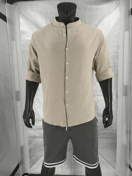 Design Linen Button-Up Shirt White Tops Shirt - 26