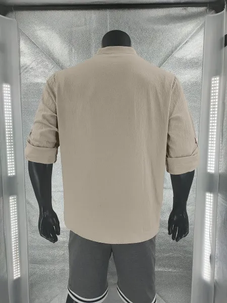 Design Linen Button-Up Shirt White Tops Shirt - 27