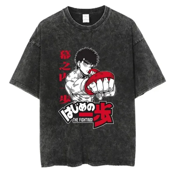 Design Hajime no Ippo The Fighting! Washed Black Graphic T-Shirt - 1
