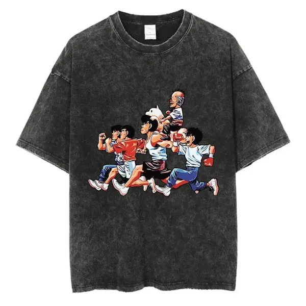 Design Graphic Print Acid Wash Black T-Shirt - 1