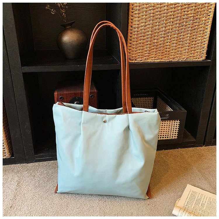 Design Tote Bag White with Brown Leather Handles - 14