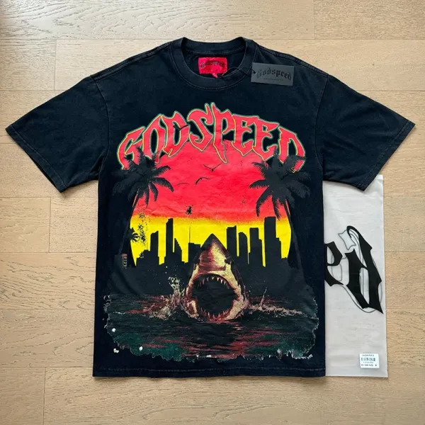 Godspeed Statue of Liberty Sunset Graphic T-Shirt White - 41