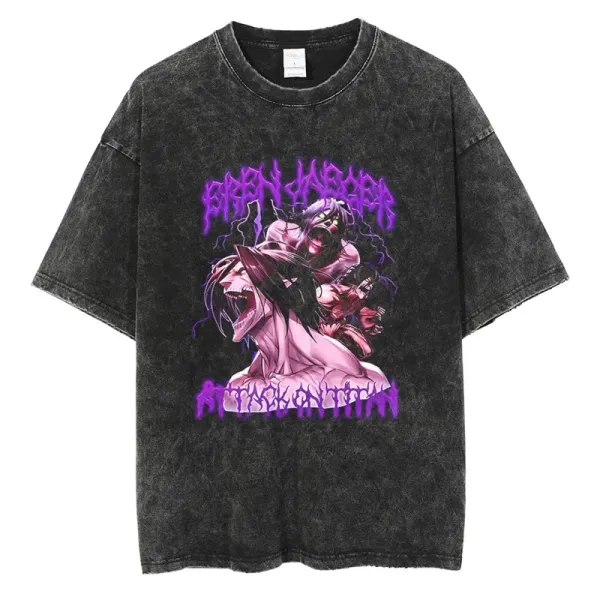 Design Attack on Titan Graphic Acid Wash T-Shirt - 1