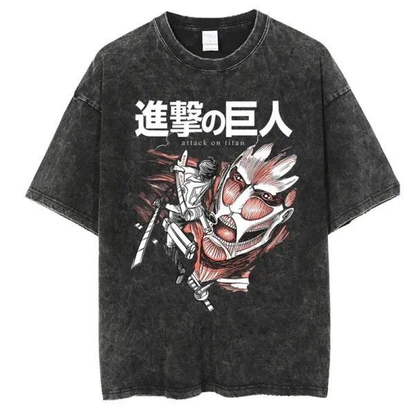 Design Attack on Titan Graphic Distressed Black T-Shirt T-Shirts - 1