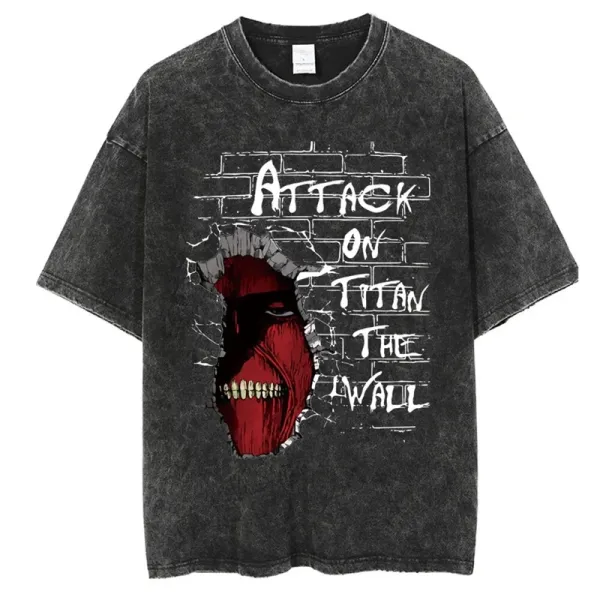 Design Attack on Titan Colossal Titan Breakthrough Washed Black T-Shirt T-Shirts - 1
