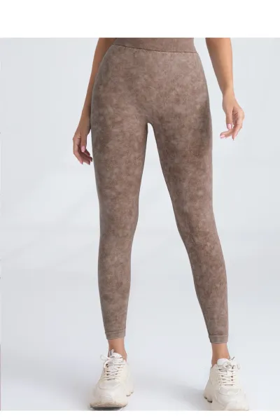 Design Acid Wash Gray High-Waist Leggings with Ribbed Waistband - 11