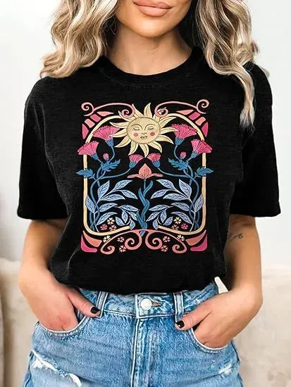 Design Sunflower Frame Graphic T-Shirt Black - 1