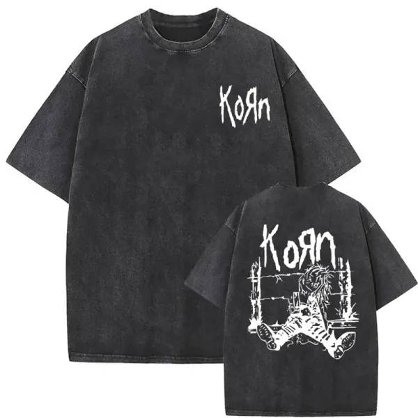 Design Korn Band Graphic Washed Black T-Shirt T-Shirts - 1