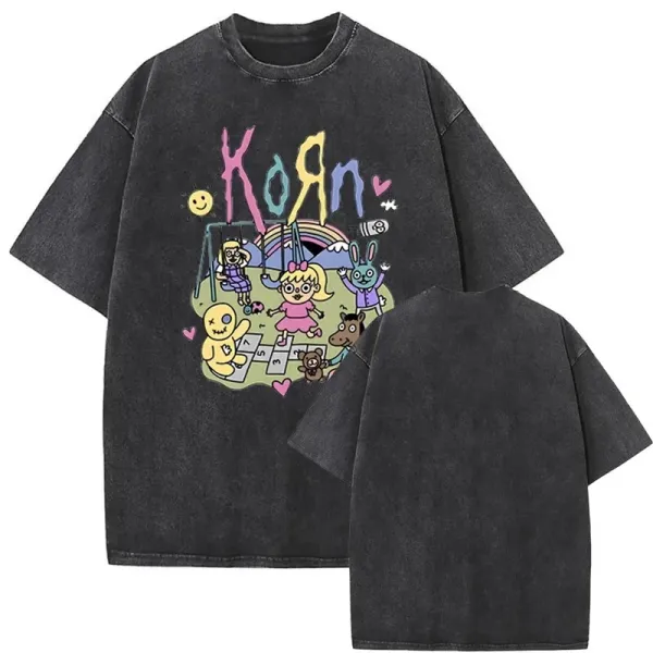 Design Korn x Streetwear Graphic Oversized Washed Black T-Shirt T-Shirts - 1