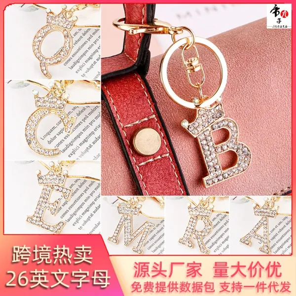 Design Crystal Letter Keychain Gold Rhinestone Alphabet Charms Accessories Jewelry - 1