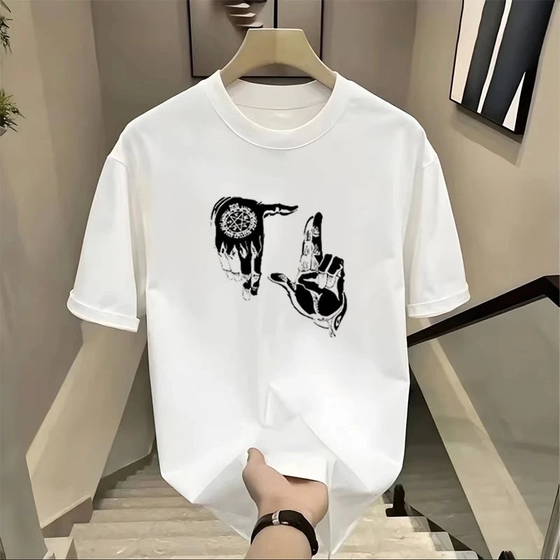 Design Graphic Hand Sign Print White T-Shirt - 4