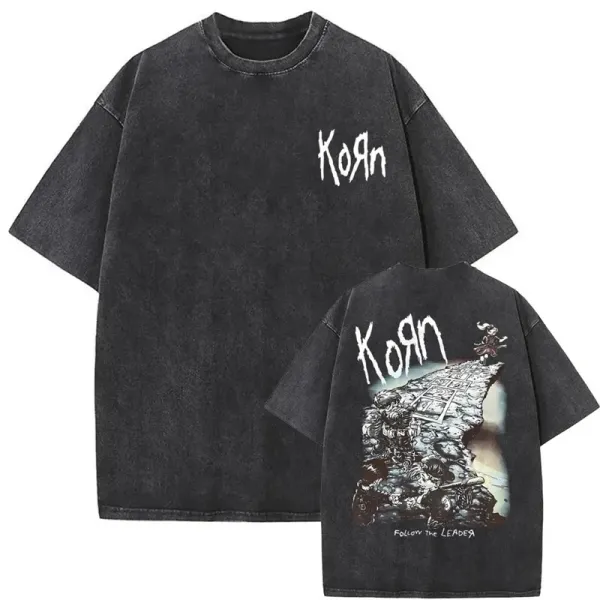 Design Korn Follow The Leader Washed Black T-Shirt T-Shirts - 1