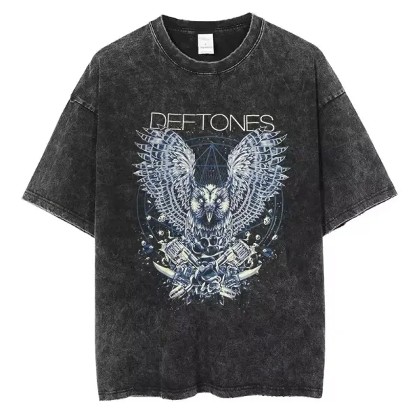 Design Deftones Owl Graphic Acid Wash T-Shirt T-Shirts - 1