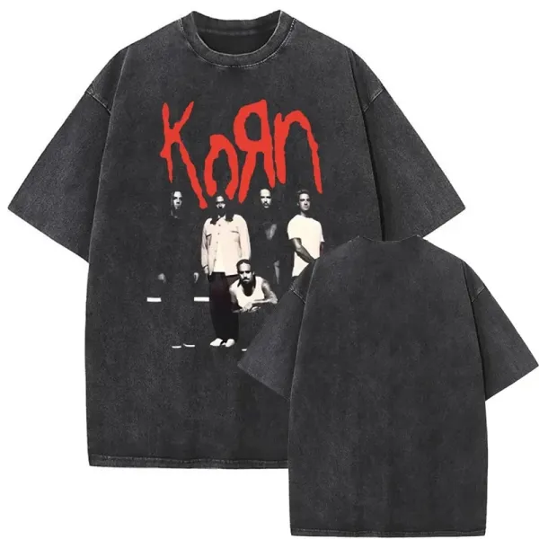Design Korn Band Graphic Oversized Washed Black T-Shirt T-Shirts - 1