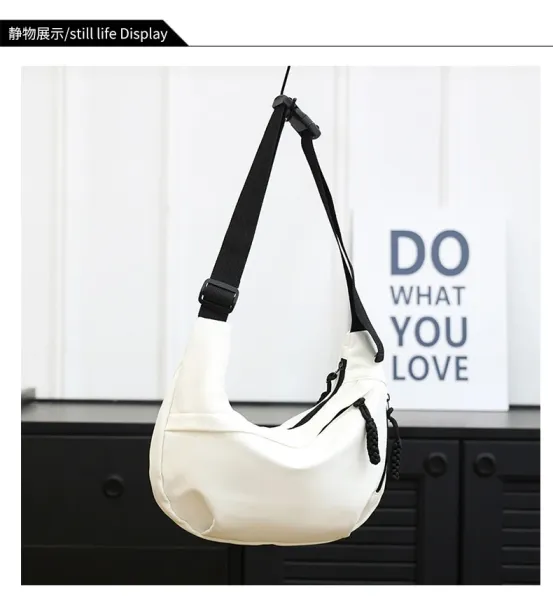 Design Canvas Hobo Bag Beige with Black Straps Shoulder Bag - 40