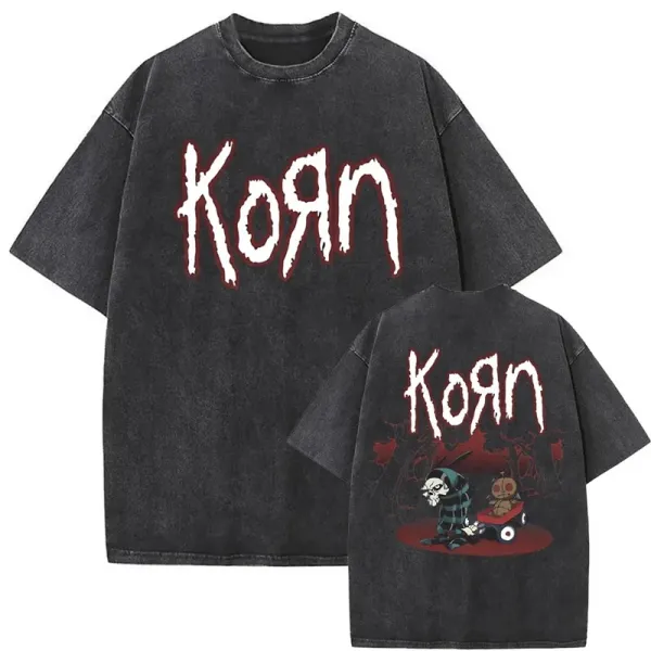 Design Korn Band Logo Distressed Black Oversized T-Shirt T-Shirts - 1