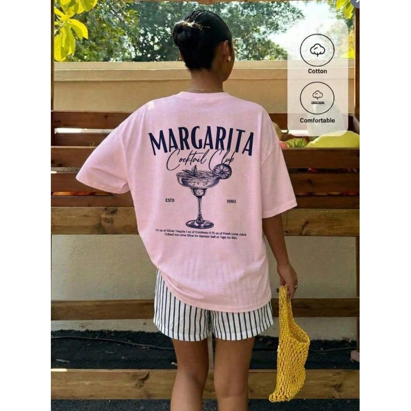 Margarita Cocktail Club Graphic Print Oversized T-Shirt Pink