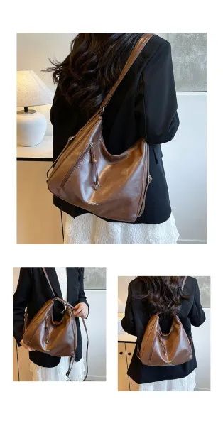 Design Fashion & Bags Hobo Bag Brown Leather-Effect Shoulder Bag Shoulder Bags - 14